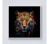 Warren Reed - Designer Splashart Leopard Face Framed Canvas in Off-White | Size: W30" x H30" Warren Reed - Designer Off-White W30" x H30"