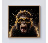 Warren Reed - Designer Splashart Monkey Face With Yellow Glasses Framed Canvas in Light Brown | Size: W30" x H30" Warren Reed - Designer Light Brown W30" x H30"