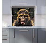 Warren Reed Designer Splashart Monkey Face With Yellow Glasses Premium Glass Kitchen Splashback W900mm X H650mm