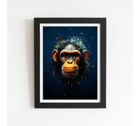 Warren Reed - Designer Splashart Realistic Monkey Face Framed Art Print in Black | Size: W24" x H36" Warren Reed - Designer Black W24" x H36"