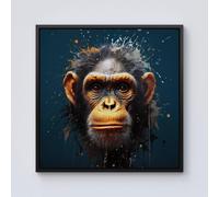 Warren Reed - Designer Splashart Realistic Monkey Face Framed Canvas in Black | Size: w10 inch x h10 inch Warren Reed - Designer Black w10 inch x h10 inch