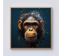 Warren Reed - Designer Splashart Realistic Monkey Face Framed Canvas in Light Brown | Size: w10 inch x h10 inch Warren Reed - Designer Light Brown w10 inch x h10 inch