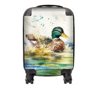 Warren Reed - Designer Splashing Mallard Watercolour Suitcase in Brown | Size: Medium Warren Reed - Designer Brown Medium