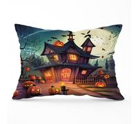 Warren Reed - Designer Spooky Halloween House Cushions in Orange | Size: 45 cm x 45 cm Warren Reed - Designer Orange 45 cm x 45 cm