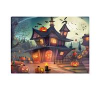 Warren Reed - Designer Spooky Halloween House Glass Chopping Board, Orange