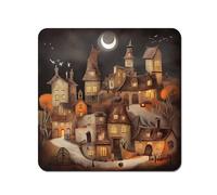 Warren Reed - Designer Spooky Halloween Village Coasters - Set of 4 in Orange Warren Reed - Designer Orange
