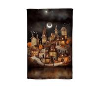 Warren Reed - Designer Spooky Halloween Village Tea Towel in Orange Warren Reed - Designer Orange