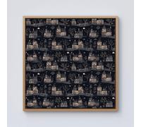 Warren Reed - Designer Spooky Haunted Houses Framed Canvas in Light Brown | Size: W30" x H30" Warren Reed - Designer Light Brown W30" x H30"