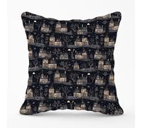 Warren Reed - Designer Spooky Haunted Houses Outdoor Cushion in Grey | Size: 45 cm x 45 cm Warren Reed - Designer Grey 45 cm x 45 cm