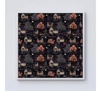 Warren Reed - Designer Spooky Haunted Houses Pattern Framed Canvas in Off-White | Size: w40 inch x h40 inch Warren Reed - Designer Off-White w40 inch x h40 inch