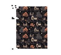 Warren Reed - Designer Spooky Haunted Houses Pattern Jigsaw Puzzle in Brown | Size: 500 Piece Warren Reed - Designer Brown 500 Piece