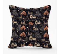Warren Reed - Designer Spooky Haunted Houses Pattern Outdoor Cushion in Brown | Size: 60 cm x 60 cm Warren Reed - Designer Brown 60 cm x 60 cm