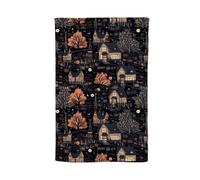 Warren Reed - Designer Spooky Haunted Houses Pattern Tea Towel in Brown Warren Reed - Designer Brown