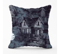 Warren Reed - Designer Spooky Shadowy Haunted House Outdoor Cushion in Grey | Size: 60 cm x 60 cm Warren Reed - Designer Grey 60 cm x 60 cm