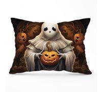 Warren Reed Designer Spooky White Ghost Holding Pumpkin Cushions 33Cm X 48Cm