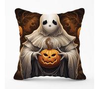 Warren Reed Designer Spooky White Ghost Holding Pumpkin Cushions 60Cm X 60Cm