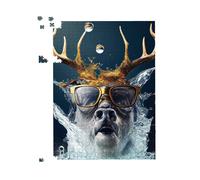 Warren Reed - Designer Stag With Glasses Splashart Jigsaw Puzzle in Grey | Size: 500 Piece Warren Reed - Designer Grey 500 Piece