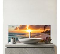 Warren Reed - Designer Sunrise On The Beach Glass Bathroom Splashback, Multi