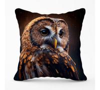 Warren Reed - Designer Tawny Owl Face Splashart Dark Background Cushions in Brown | Size: 60 cm x 60 cm Warren Reed - Designer Brown 60 cm x 60 cm