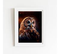 Warren Reed - Designer Tawny Owl Face Splashart Dark Background Framed Art Print in White | Size: W20" x H30" Warren Reed - Designer White W20" x H30"
