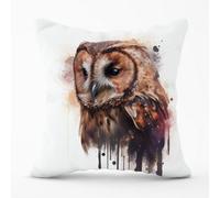 Warren Reed - Designer Tawny Owl Face Splashart Light Background Cushions in Brown | Size: 60 cm x 60 cm Warren Reed - Designer Brown 60 cm x 60 cm