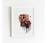 Warren Reed - Designer Tawny Owl Face Splashart Light Background Framed Art Print in White | Size: W24" x H36" Warren Reed - Designer White W24" x H36"