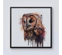 Warren Reed - Designer Tawny Owl Face Splashart Light Background Framed Canvas in Black | Size: w40 inch x h40 inch Warren Reed - Designer Black w40 inch x h40 inch