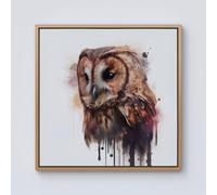 Warren Reed - Designer Tawny Owl Face Splashart Light Background Framed Canvas in Light Brown | Size: w10 inch x h10 inch Warren Reed - Designer Light Brown w10 inch x h10 inch