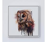 Warren Reed - Designer Tawny Owl Face Splashart Light Background Framed Canvas in Off-White | Size: W16" x H16" Warren Reed - Designer Off-White W16" x H16"