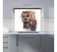 Warren Reed - Designer Tawny Owl Face Splashart Light Background Kitchen Splashback in Brown | Size: 600mm x 750mm Warren Reed - Designer Brown 600mm x 750mm
