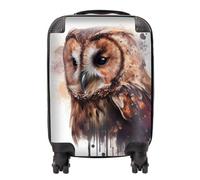 Warren Reed - Designer Tawny Owl Face Splashart Light Background Suitcase - Lightweight Hard Case, TSA Lock, 4 Spinner Wheels