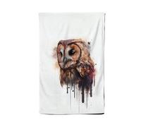 Warren Reed - Designer Tawny Owl Face Splashart Light Background Tea Towel in Brown Warren Reed - Designer Brown