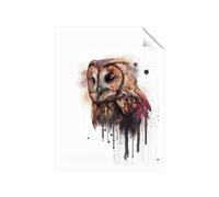 Warren Reed - Designer Tawny Owl Face Splashart Light Background Unframed Art Print | Size: W20" x H30" Warren Reed - Designer Multicolor W20" x H30"
