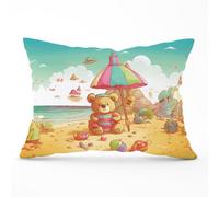 Warren Reed Designer Teddy Bead On A Beach Holiday Cushions 33Cm X 48Cm