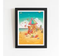 Warren Reed - Designer Teddy Bead On A Beach Holiday Framed Art Print in Black | Size: W20" x H30" Warren Reed - Designer Black W20" x H30"