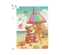 Warren Reed - Designer Teddy Bead On A Beach Holiday Jigsaw Puzzle in Yellow | Size: 1000 Pieces Warren Reed - Designer Yellow 1000 Pieces