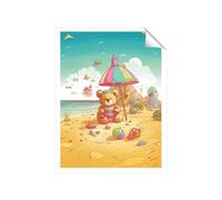 Warren Reed - Designer Teddy Bead On A Beach Holiday Unframed Art Print | Size: W20" x H30" Warren Reed - Designer Multicolor W20" x H30"