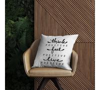 Warren Reed - Designer Think Positive, Feel Positive, Live Positive Outdoor Cushion in Black | Size: 60 cm x 60 cm Warren Reed - Designer Black 60 cm x 60 cm