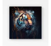 Warren Reed - Designer Tiger Face Splashart Dark Background Canvas in Brown | Size: W16" x H16" Warren Reed - Designer Brown W16" x H16"