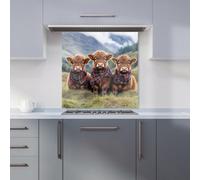 Warren Reed - Designer Trio Of Baby Highland Cows Kitchen Splashback W600Mm X H600Mm, Multi