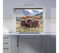Warren Reed - Designer Trio Of Baby Highland Cows Kitchen Splashback W900Mm X H750Mm, Multi