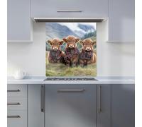 Premium Trio Of Baby Highland Cows Kitchen Splashback 6mm Toughened Glass Kitchen Splashback - Heat Resistant Splashback for Kitchens, Perfect for Cookers and Hobs, Polished Edges