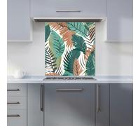 Warren Reed - Designer Tropical Floral Leaves Green Brown Kitchen Splashback - W700mm x H650mm