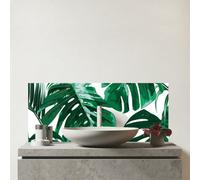 Warren Reed - Designer Tropical Jungle Leaf Pattern Glass Bathroom Splashback, Multi