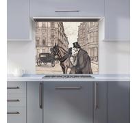 Warren Reed - Designer Victorian Lovers On A London Street Kitchen Splashback in Black | Size: 600mm x 600mm Warren Reed - Designer Black 600mm x 600mm