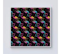 Warren Reed - Designer Vivid Flamingo Pattern Framed Canvas in Off-White | Size: W16" x H16" Warren Reed - Designer Off-White W16" x H16"