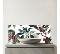 Warren Reed - Designer Watercolor Tropical Leaf Glass Bathroom Splashback, Multi