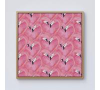 Warren Reed - Designer Watercolour Flamingo Hearts Framed Canvas in Light Brown | Size: W16" x H16" Warren Reed - Designer Light Brown W16" x H16"