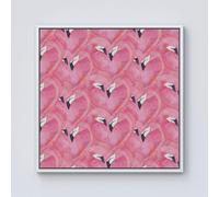 Warren Reed - Designer Watercolour Flamingo Hearts Framed Canvas in Off-White | Size: W30" x H30" Warren Reed - Designer Off-White W30" x H30"
