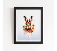 Warren Reed - Designer Watercolour Hare & Daisies Framed Art Print in Black | Size: W16" x H24" Warren Reed - Designer Black W16" x H24"